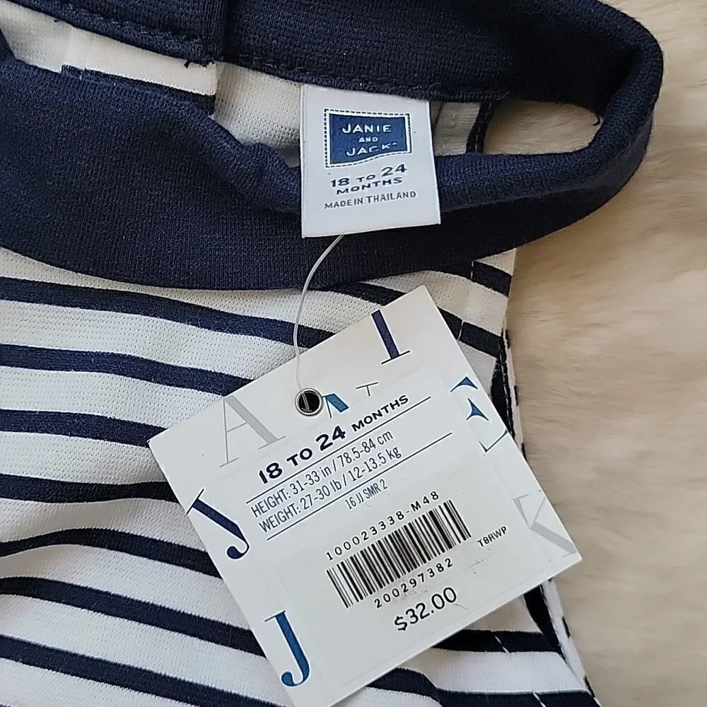 Janie AND JACK NAVY BLUE AND WHITE STRIPED HALTER TOP, SIZE 18-24 MONTHS - NEW!
